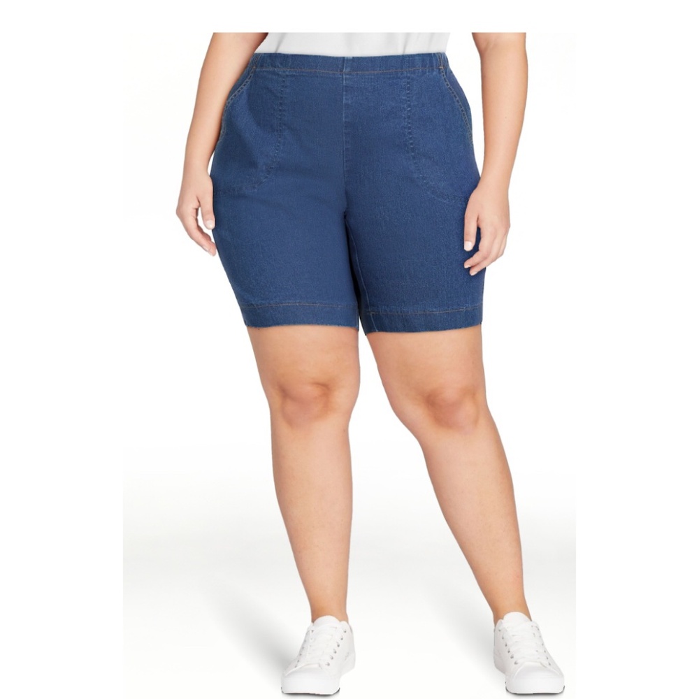 Just My Size Women’s Plus Med. Stonewash 2 Pocket Stretch Shorts 1X NEW